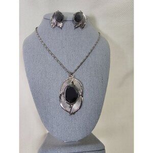 Park Lane Faux Onyx Cabochon Pendant Necklace and Earring Set, Vintage